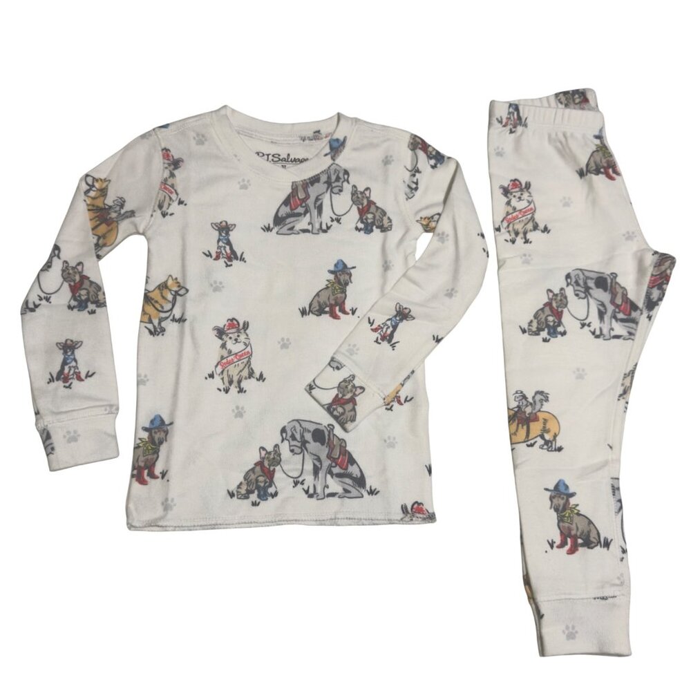 P.J. Salvage Toddler 2-Piece Pajama Set‎ With Dog Print size 3T in ivory boys